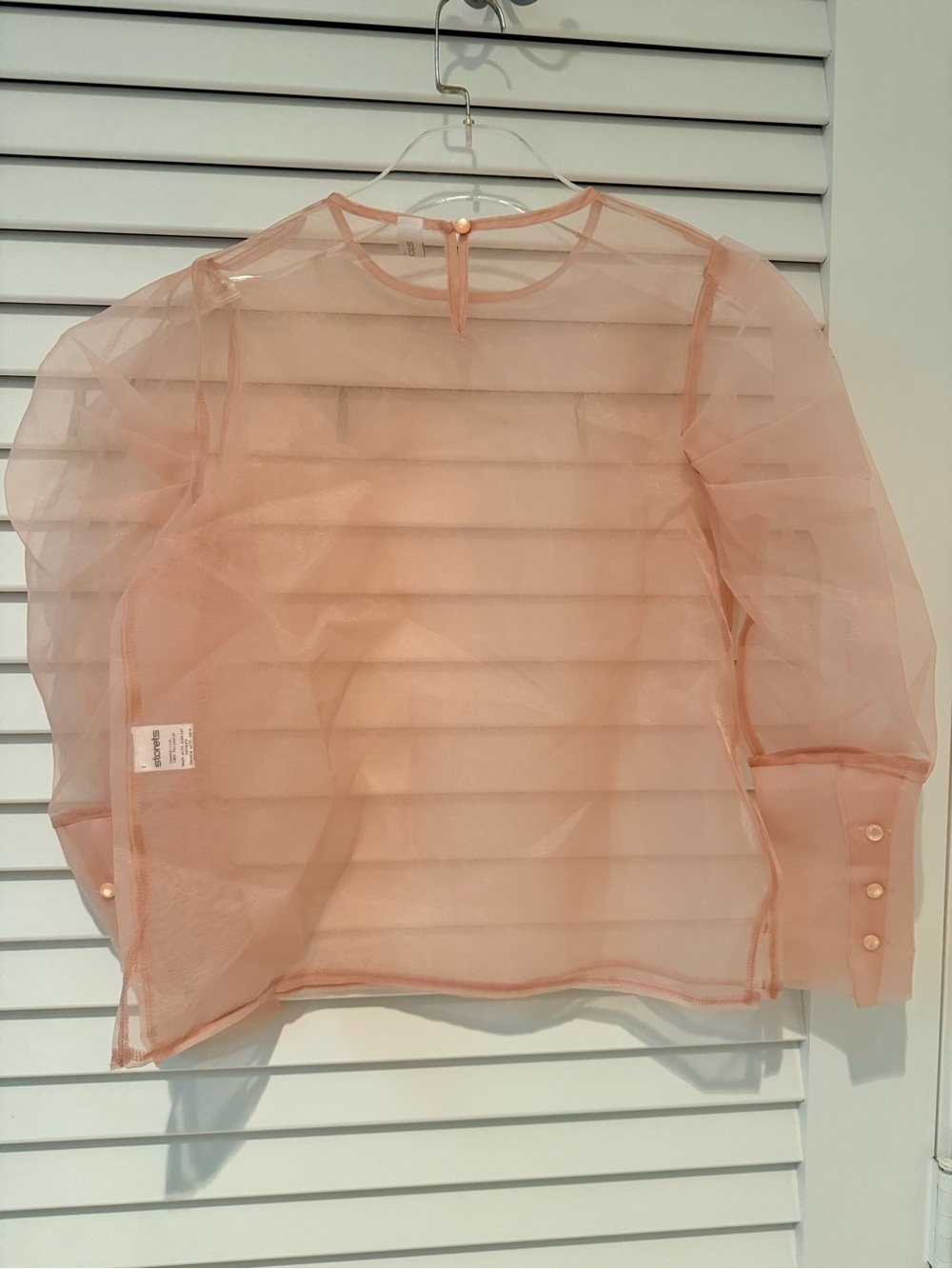 Storets Blush Pink Sheer Organza Puff Sleeve Blouse — Small